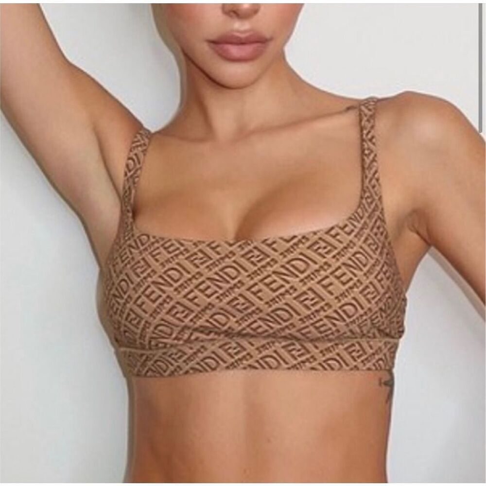 FENDI X SKIMS SCOOP NECK BRALETTE SWIM LOGO